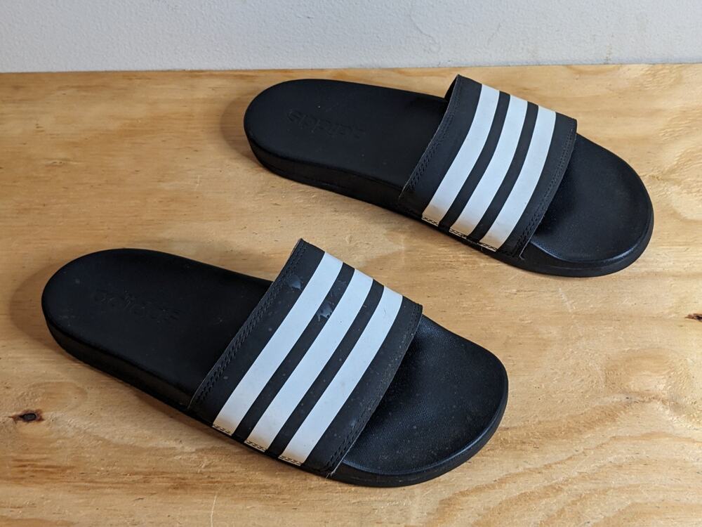 Adidas Adilette Shower Slides Mens Size 7 Black White Slip On Sandals AP9966